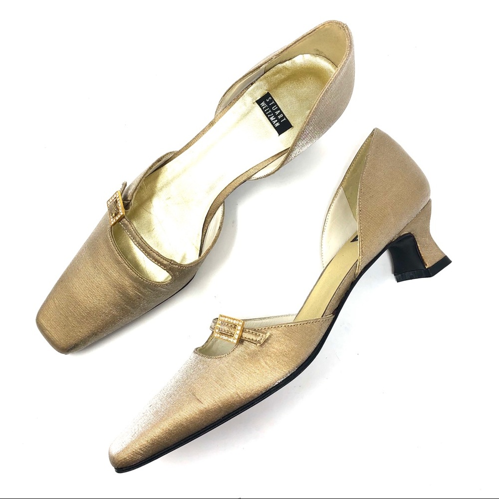 Stuart Weitzman Vintage Gold Satin Heels